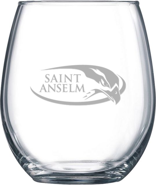 Saint Anselm Libbey Stemless Glass 17oz Athletic Mark Hawk Head Engraved - ONLINE ONLY